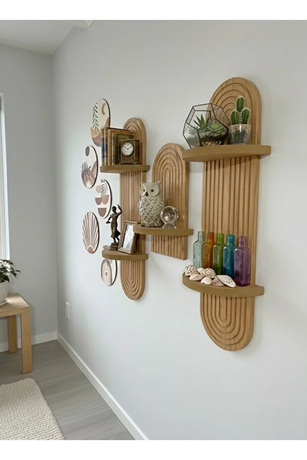 Semplice Duvar Rafı Seti Ve Dekoratif Oval 5 Parça Tablo Seti